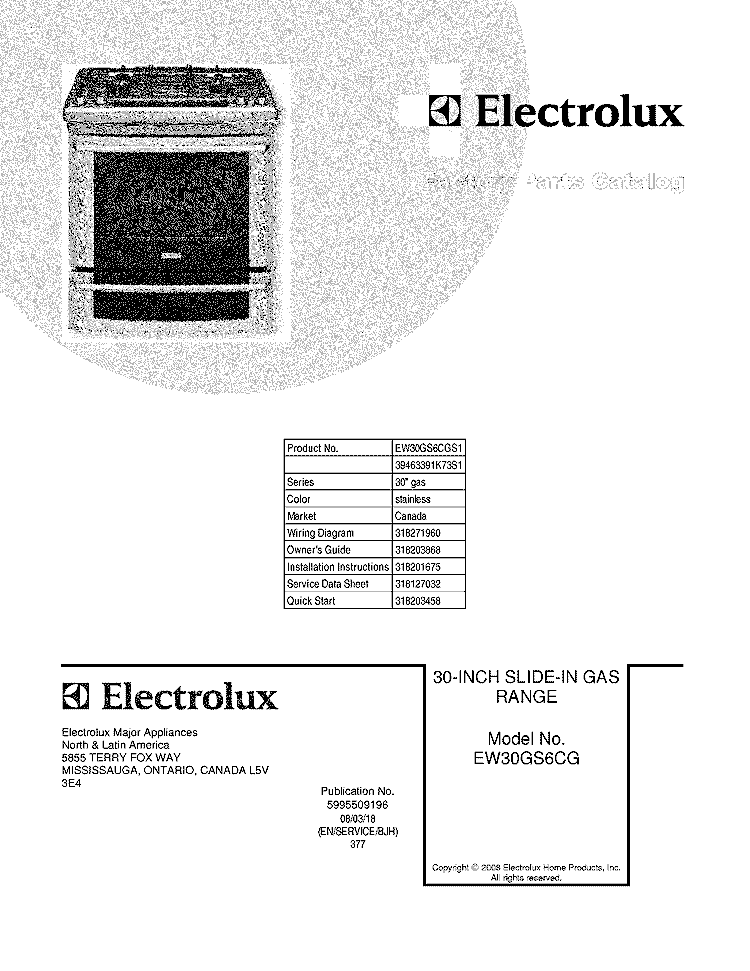 COVER Diagram and Parts List for EW30GS6CGS1  Electrolux Range