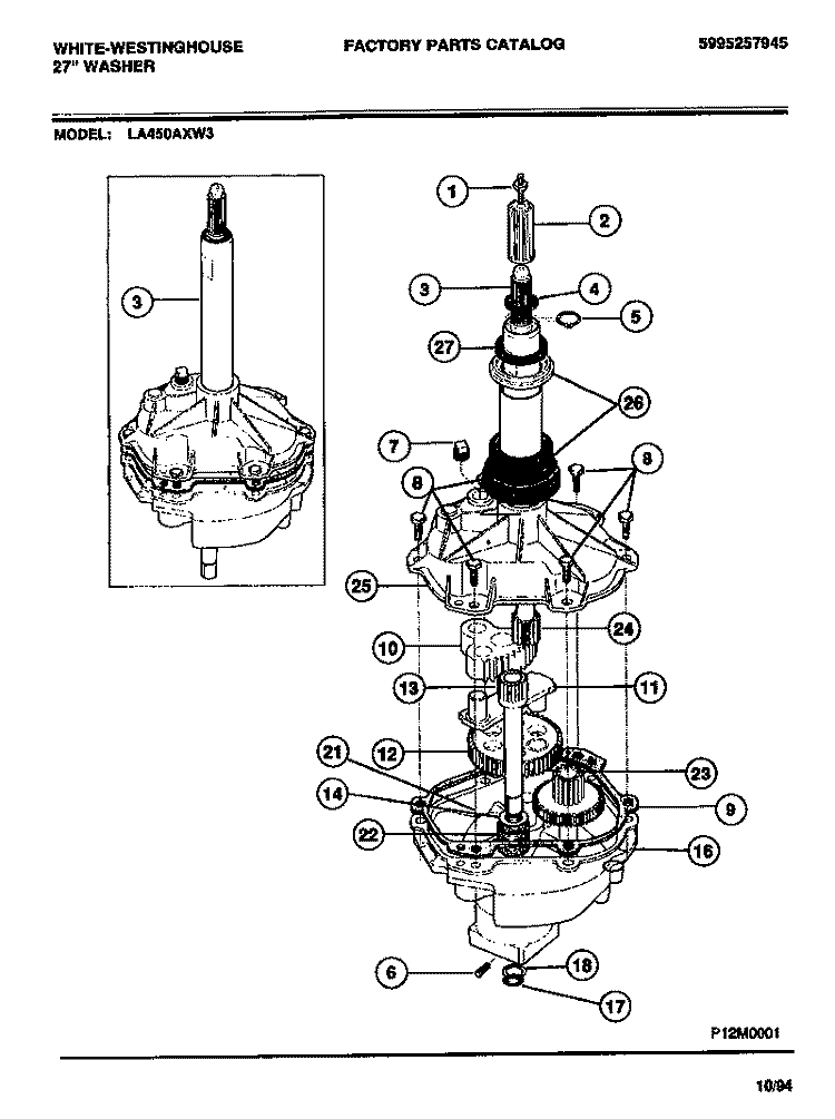 TRANSMISSION Diagram and Parts List for LA450AXD3  Frigidaire Washer