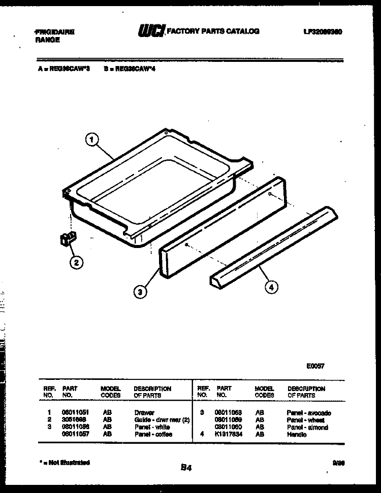 DRAWER PARTS Diagram and Parts List for REG36CAL3  Frigidaire Range