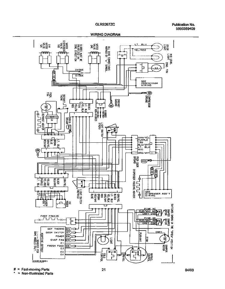 WIRING DIAGRAM Diagram and Parts List for GLRS267ZCB0  Frigidaire Refrigerator