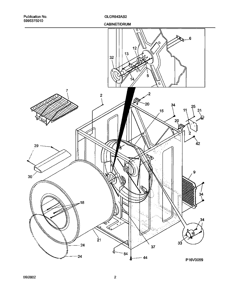 DRY CAB, HEATER Diagram and Parts List for GLGR642AS2  Frigidaire Dryer