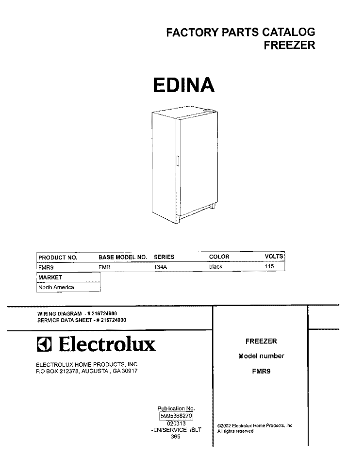 COVER Diagram and Parts List for FMR9  Electrolux Freezer