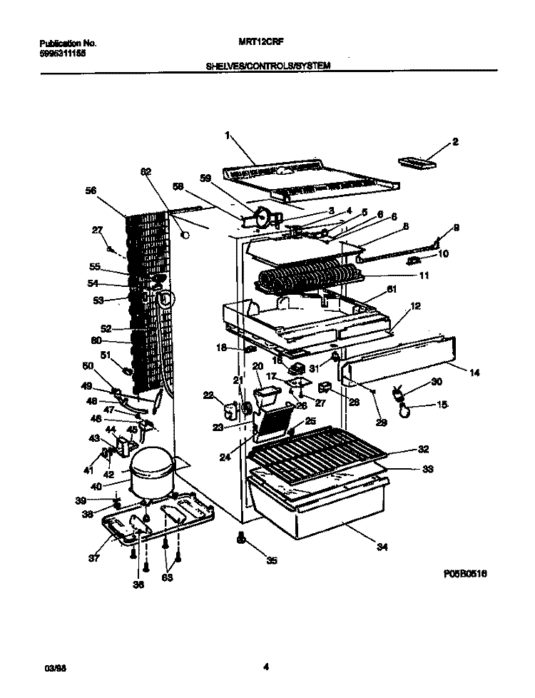 CABINET / SHELVES / SYSTEM Diagram and Parts List for MRT12CRFW1  Frigidaire Refrigerator