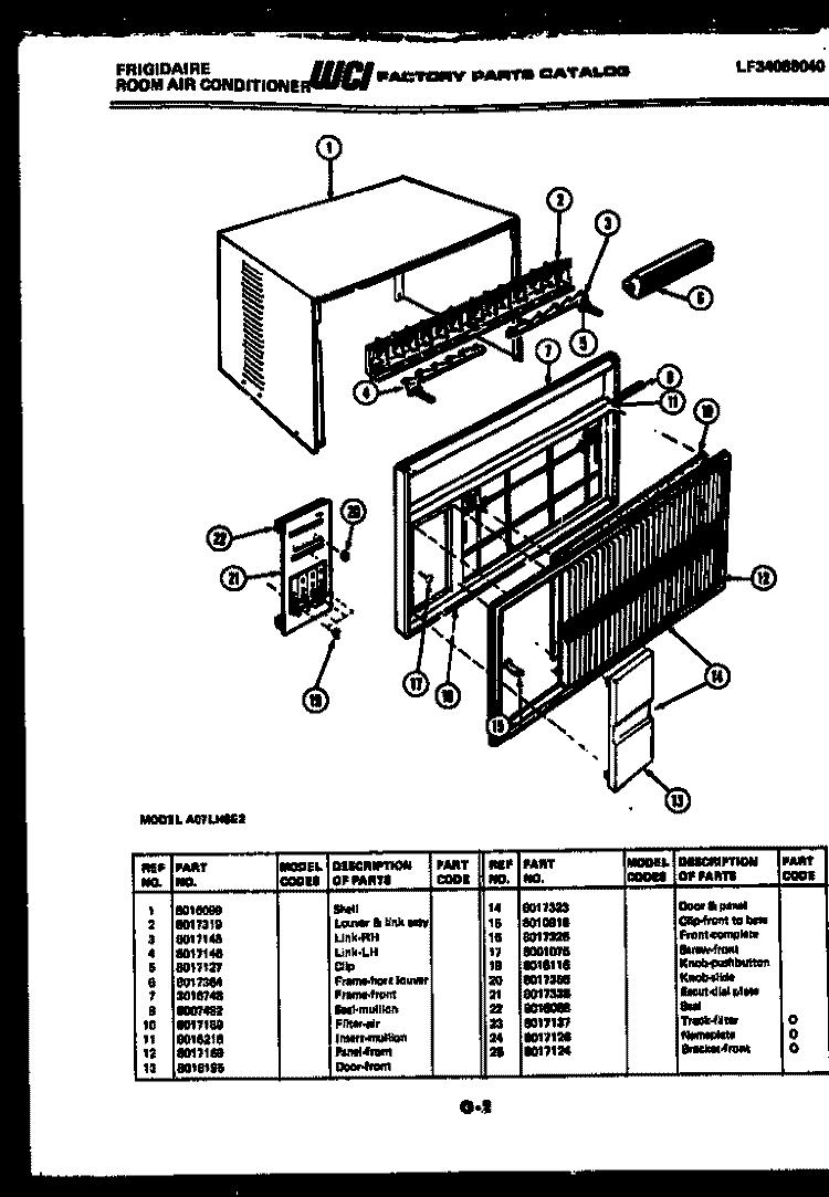 CABINET PARTS Diagram and Parts List for A07LH8E2  Frigidaire Air Conditioner