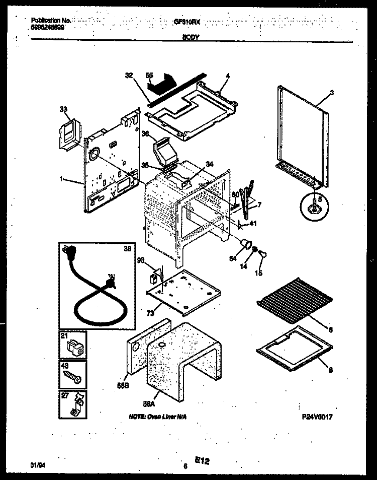 BODY PARTS Diagram and Parts List for GF610RXW4  Frigidaire Range