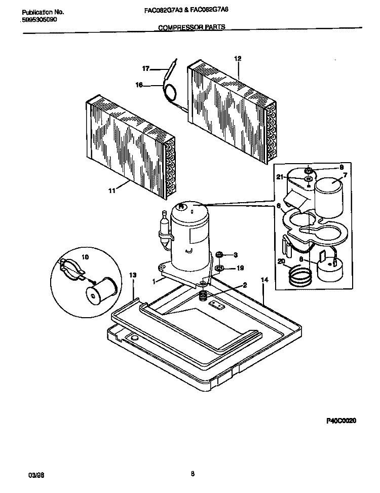 COMPRESSOR PARTS Diagram and Parts List for FAC082G7A3  Frigidaire Air Conditioner