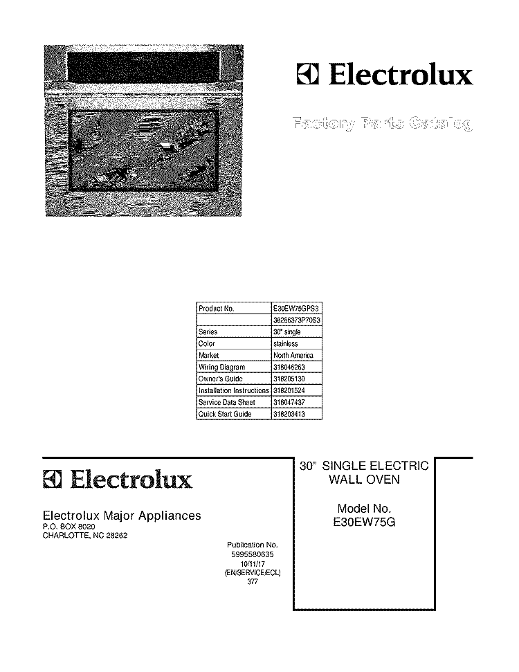 COVER Diagram and Parts List for E30EW75GPS3  Electrolux Wall Oven