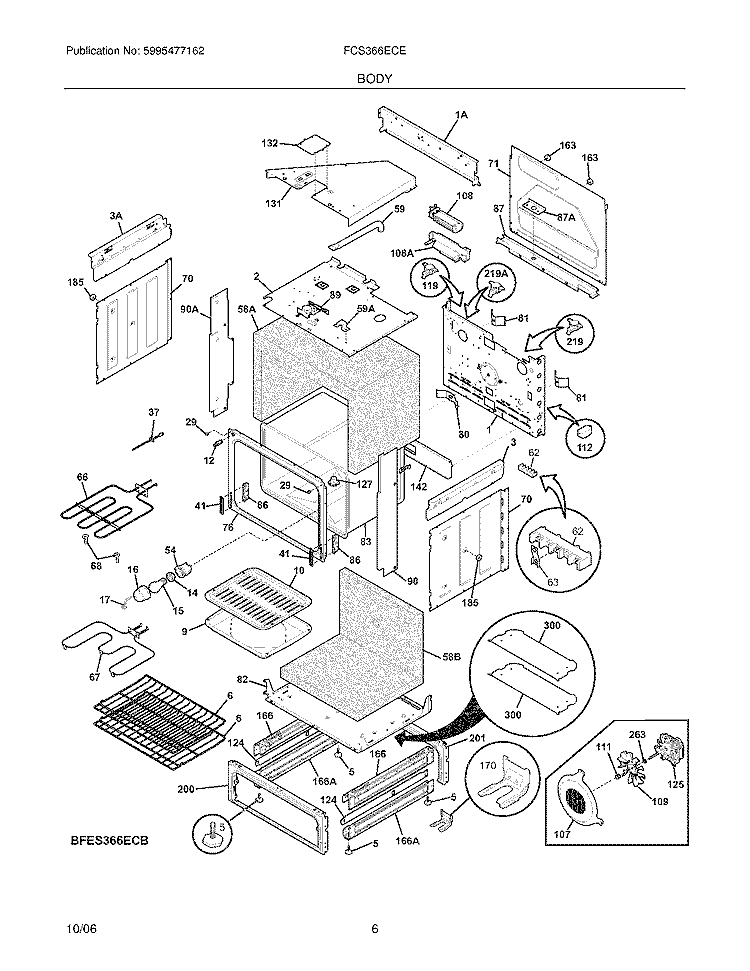 BODY Diagram and Parts List for FCS366ECE  Frigidaire Range