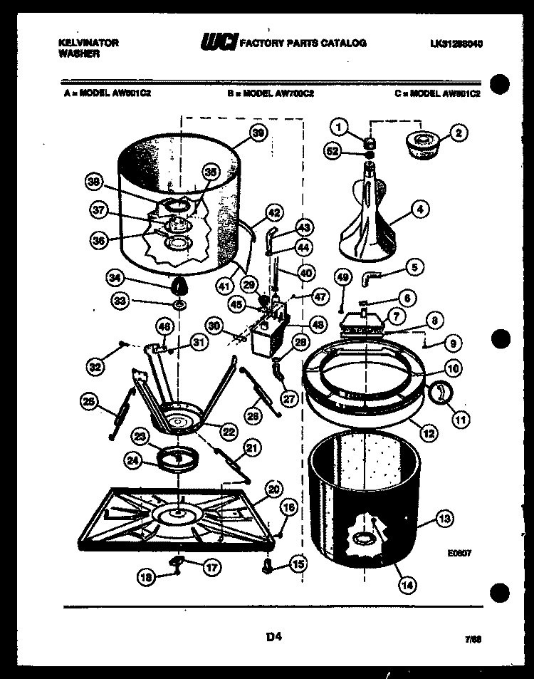TUB DETAIL Diagram and Parts List for AW700C2D  Kelvinator Washer