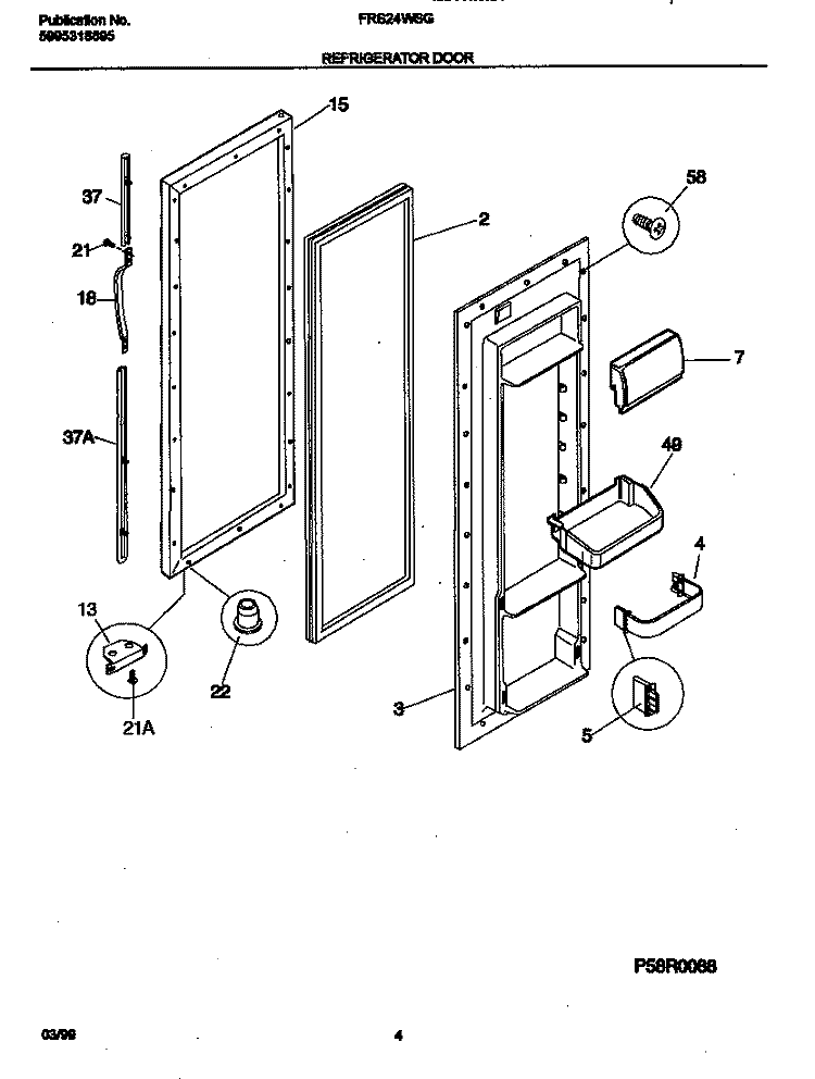 REFRIGERATOR Diagram and Parts List for FRS24WSGW2  Frigidaire Refrigerator