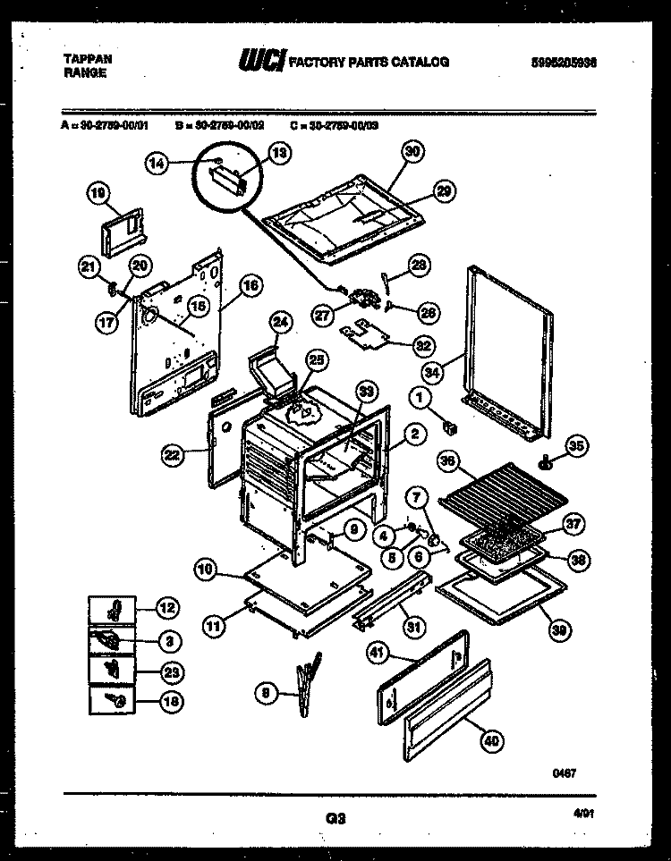 BODY PARTS Diagram and Parts List for 30-2759-00-03  Tappan Range