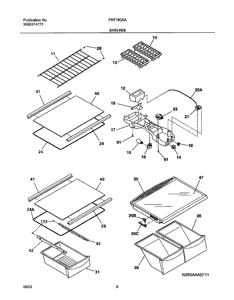 SHELVES Diagram and Parts List for FRT18G5AW7  Frigidaire Refrigerator