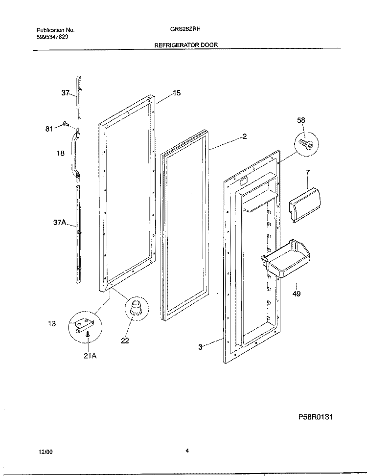REFRIGERATOR DOOR Diagram and Parts List for GRS26ZRHW6  Gibson Refrigerator