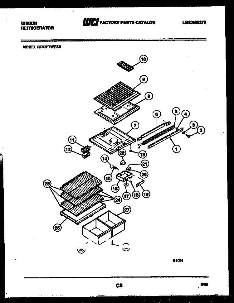 SHELVES AND SUPPORTS Diagram and Parts List for RT17F7WP3B  Gibson Refrigerator