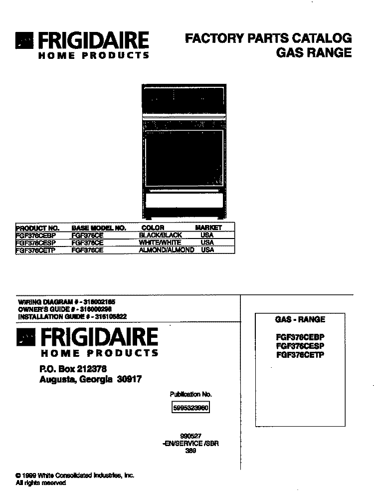 COVER Diagram and Parts List for FGF376CESP  Frigidaire Range