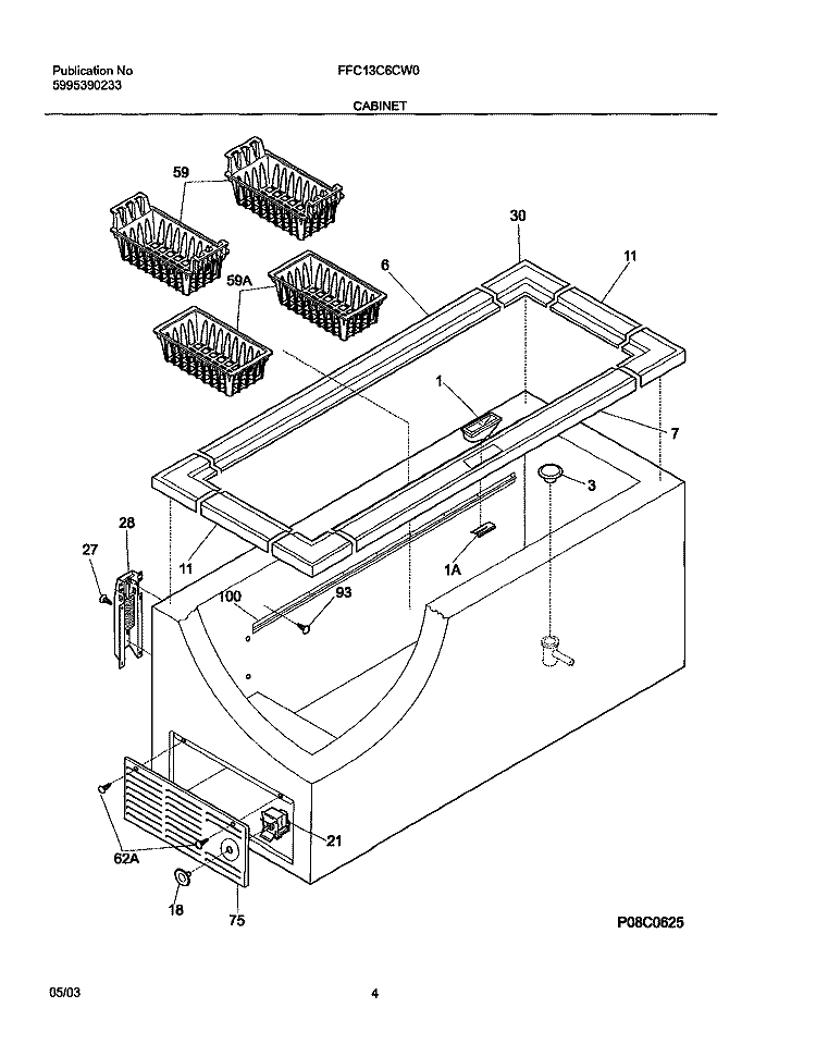 CABINET Diagram and Parts List for FFC13C6CW0  Frigidaire Freezer
