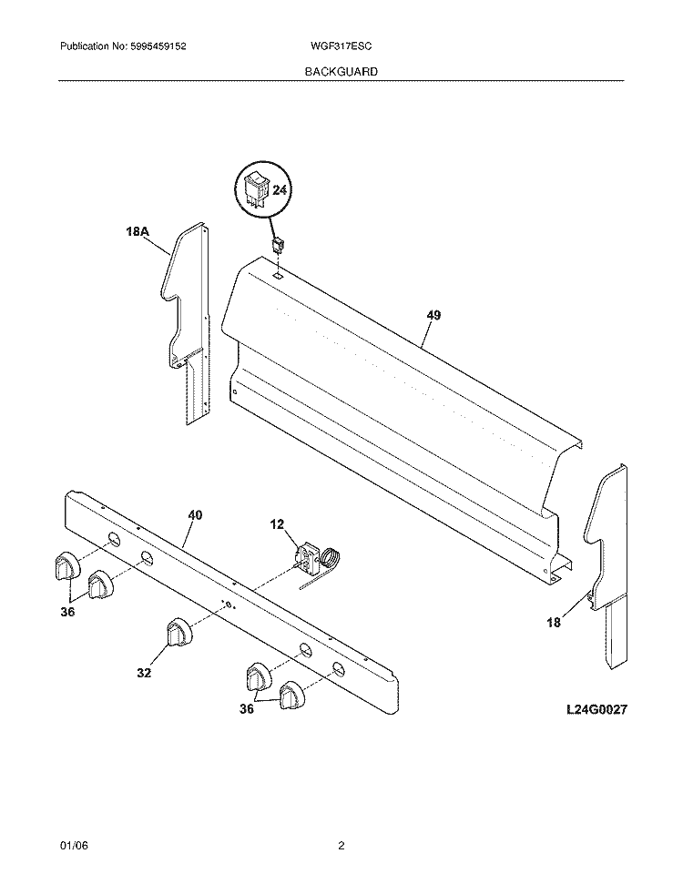 BACKGUARD Diagram and Parts List for WGF317ESC  Westinghouse Range