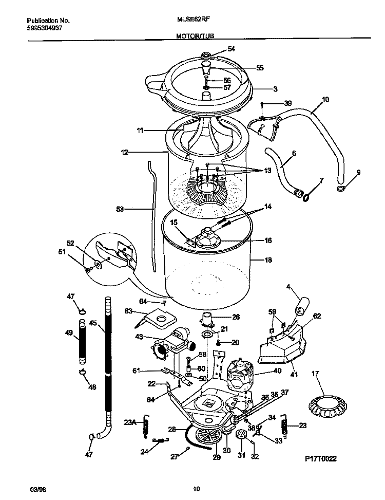 MOTOR / TUB Diagram and Parts List for MLSE62RFD0  Frigidaire Washer Dryer Combo
