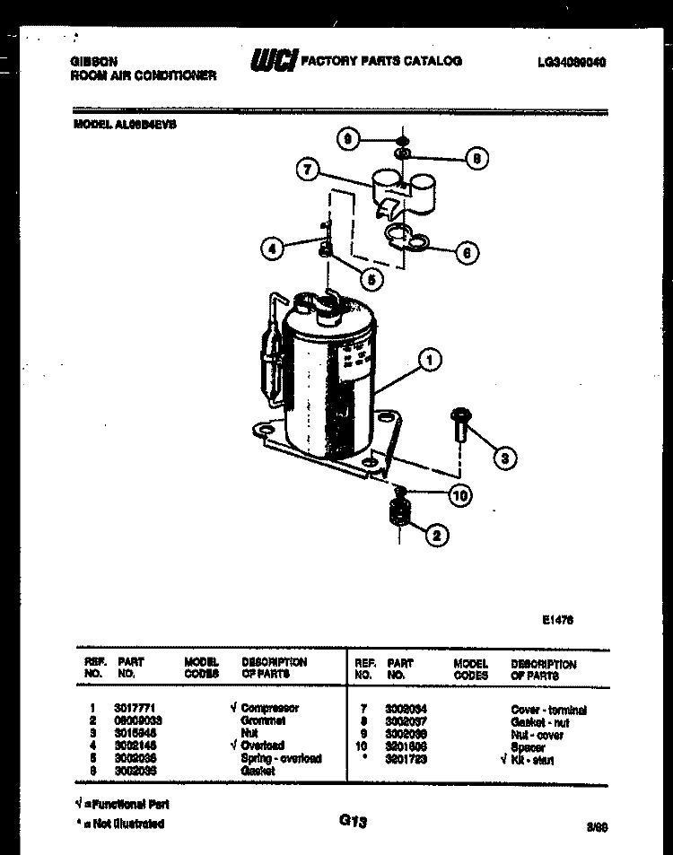 COMPRESSOR PARTS Diagram and Parts List for AL08B4EVB  Gibson Air Conditioner