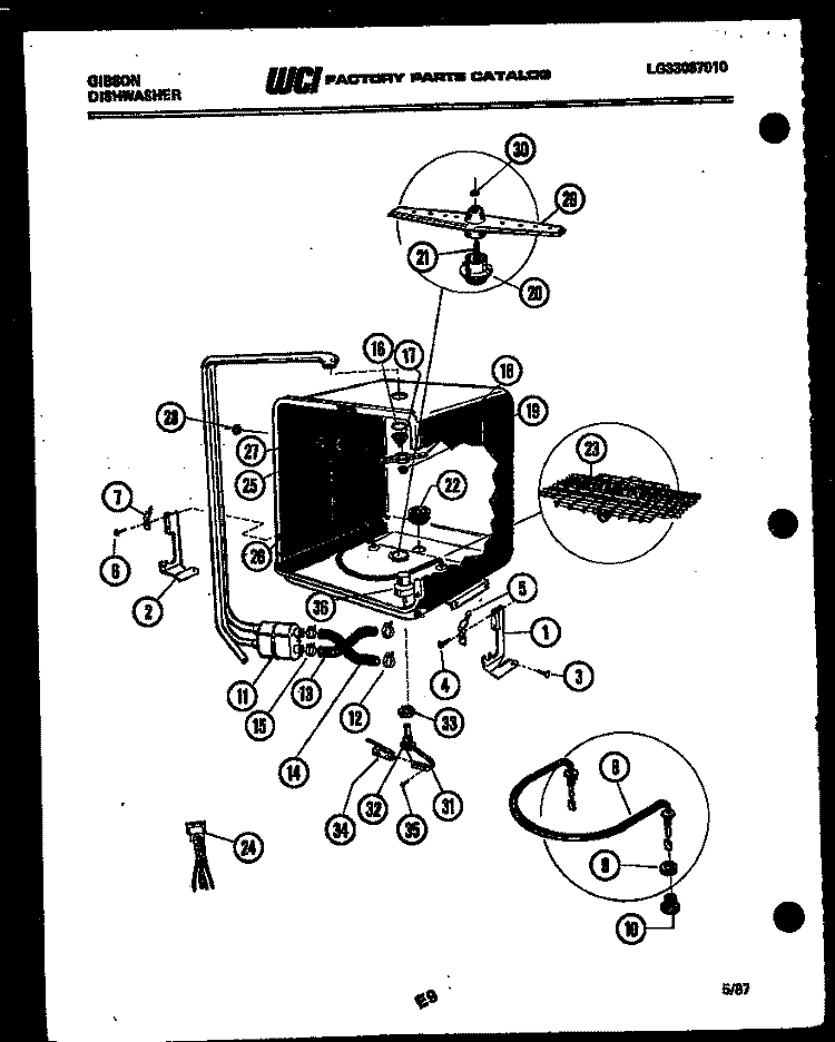 INNER TUB PARTS Diagram and Parts List for SU24S9TLB  Gibson Dishwasher