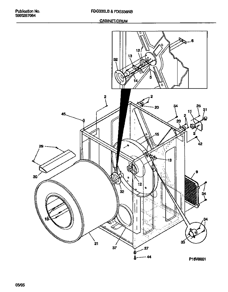 CABINET / DRUM Diagram and Parts List for FDG336NBS1  Frigidaire Dryer