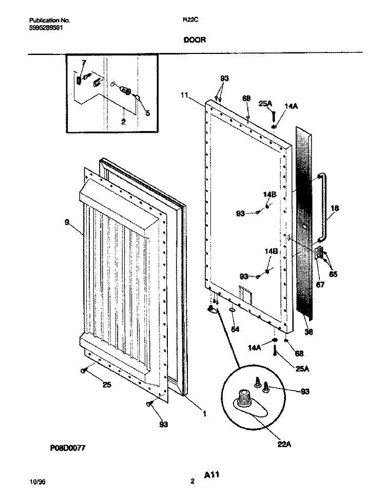 DOOR Diagram and Parts List for R22CW3  Frigidaire Freezer