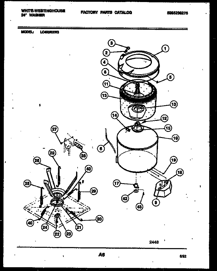 TUB DETAIL Diagram and Parts List for LC400RXD3  Frigidaire Washer