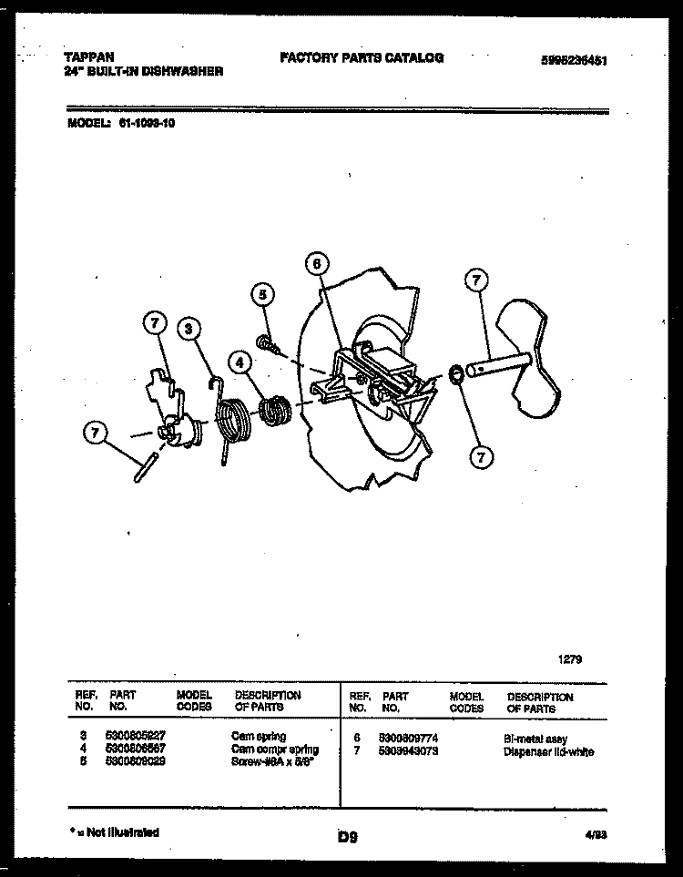 CAM Diagram and Parts List for 61-1093-10-00  Tappan Dishwasher