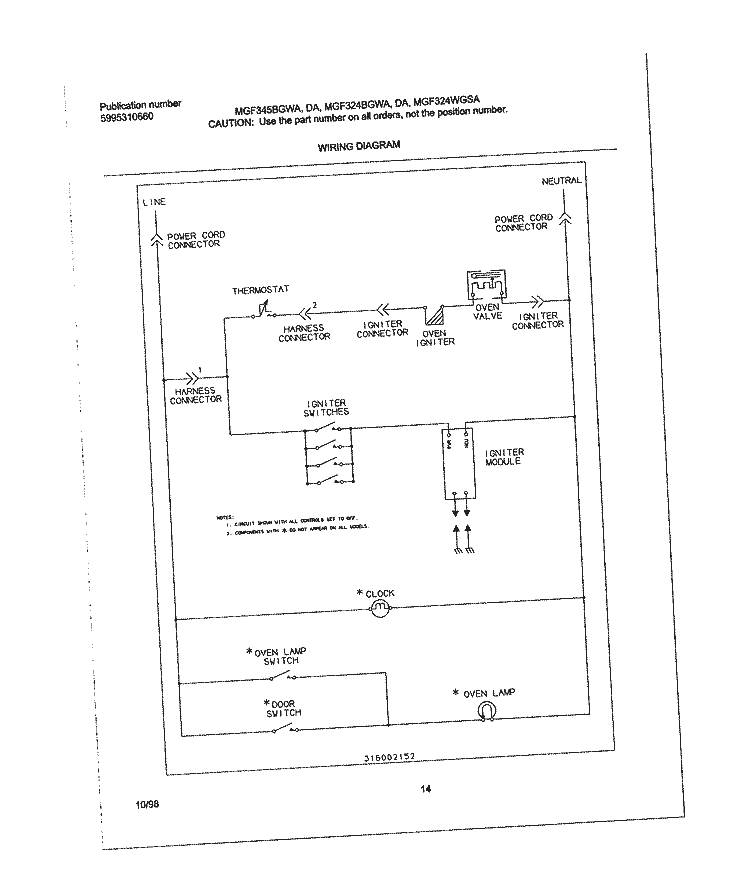 WIRING DIAGRAM Diagram and Parts List for MGF324WGSA  Frigidaire Range