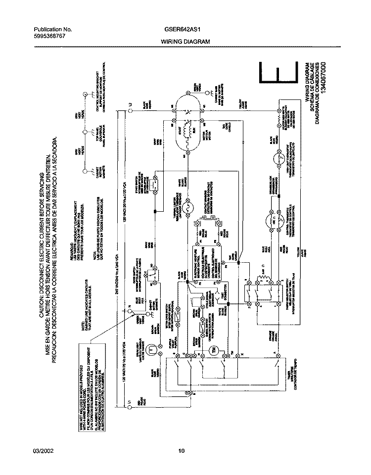 134067000 WIRING DIAGRAM Diagram and Parts List for GSER642AS1  Frigidaire Dryer