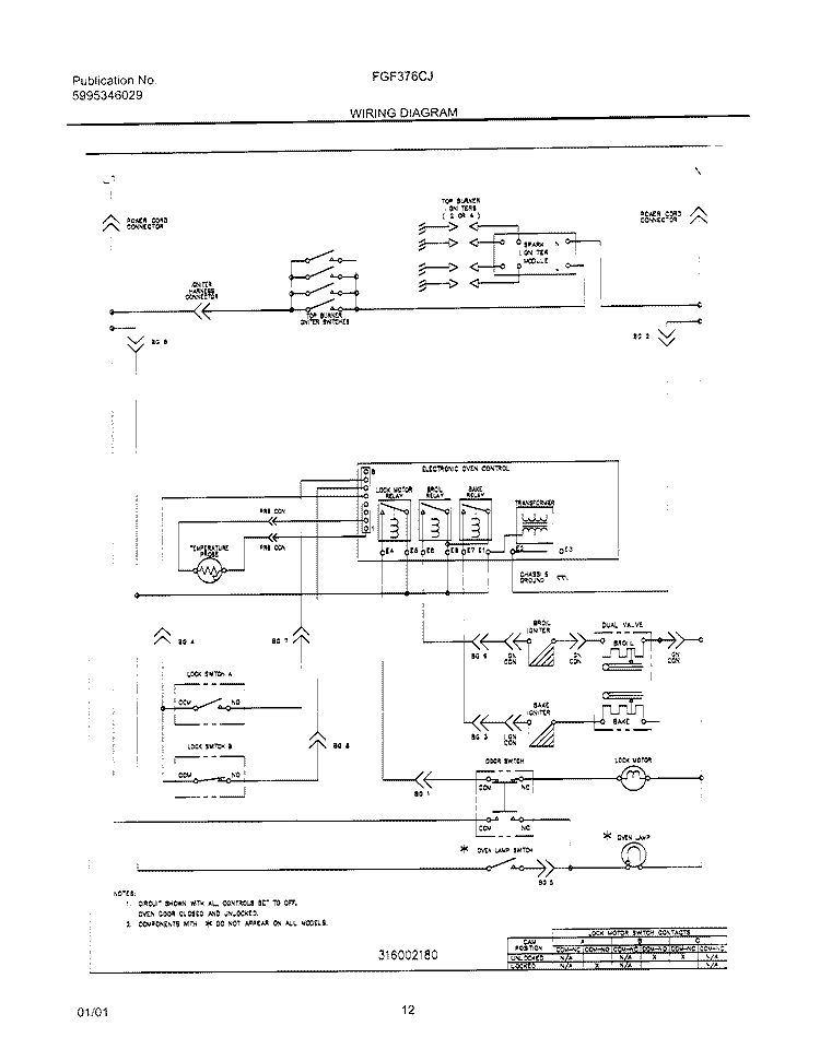 WIRING DIAGRAM Diagram and Parts List for FGF376CJTB  Frigidaire Range