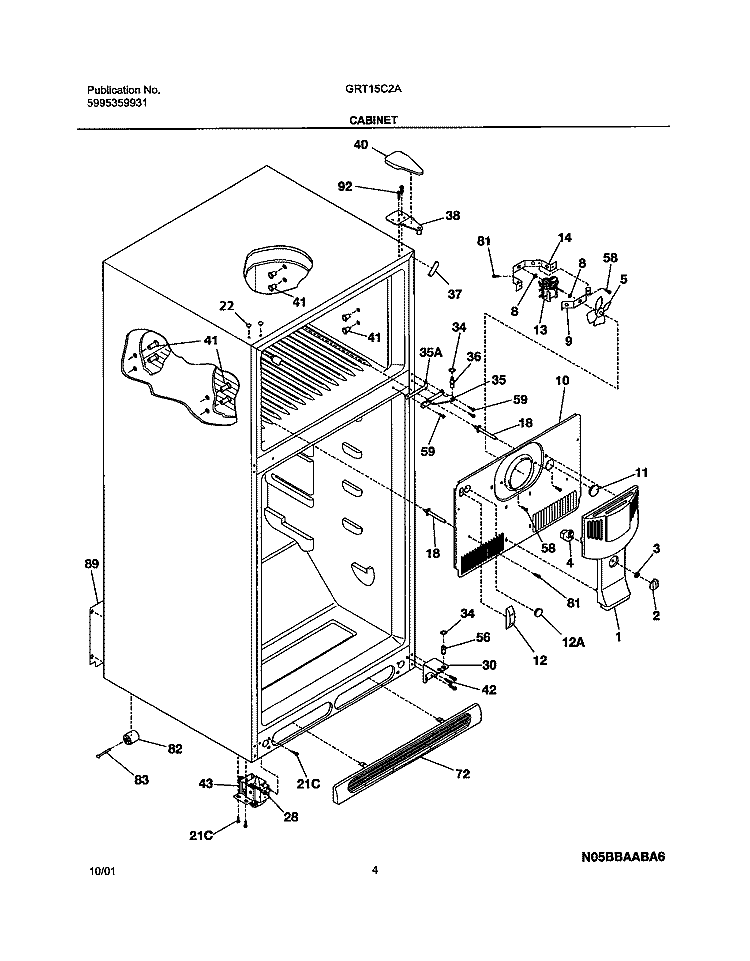 CABINET Diagram and Parts List for GRT15C2AW0  Gibson Refrigerator