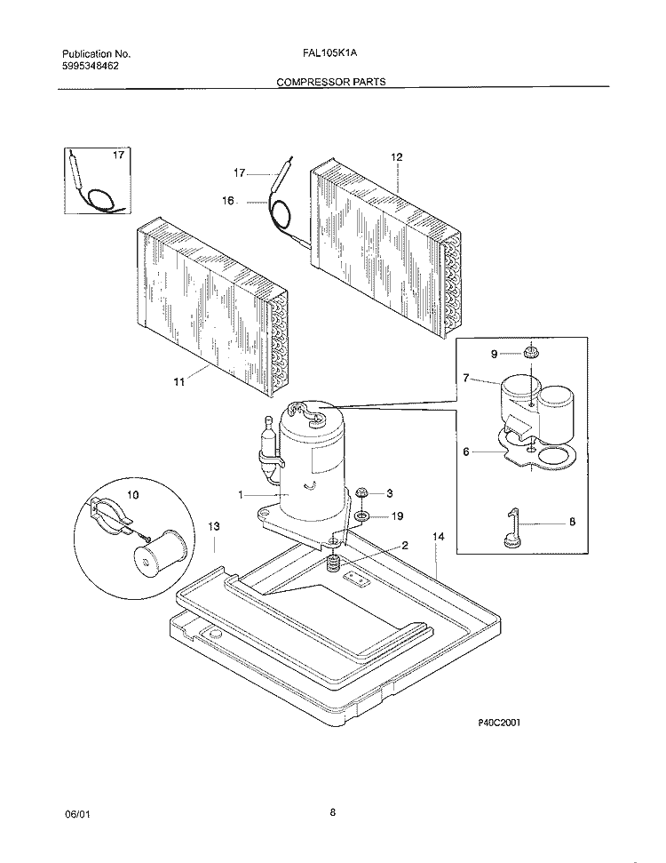 SYSTEM / COMPRESSOR Diagram and Parts List for FAL105K1A1  Frigidaire Air Conditioner