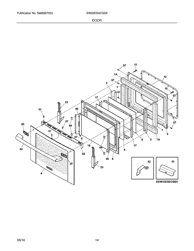 DOOR Diagram and Parts List for EW30DS6CGS5  Electrolux Range