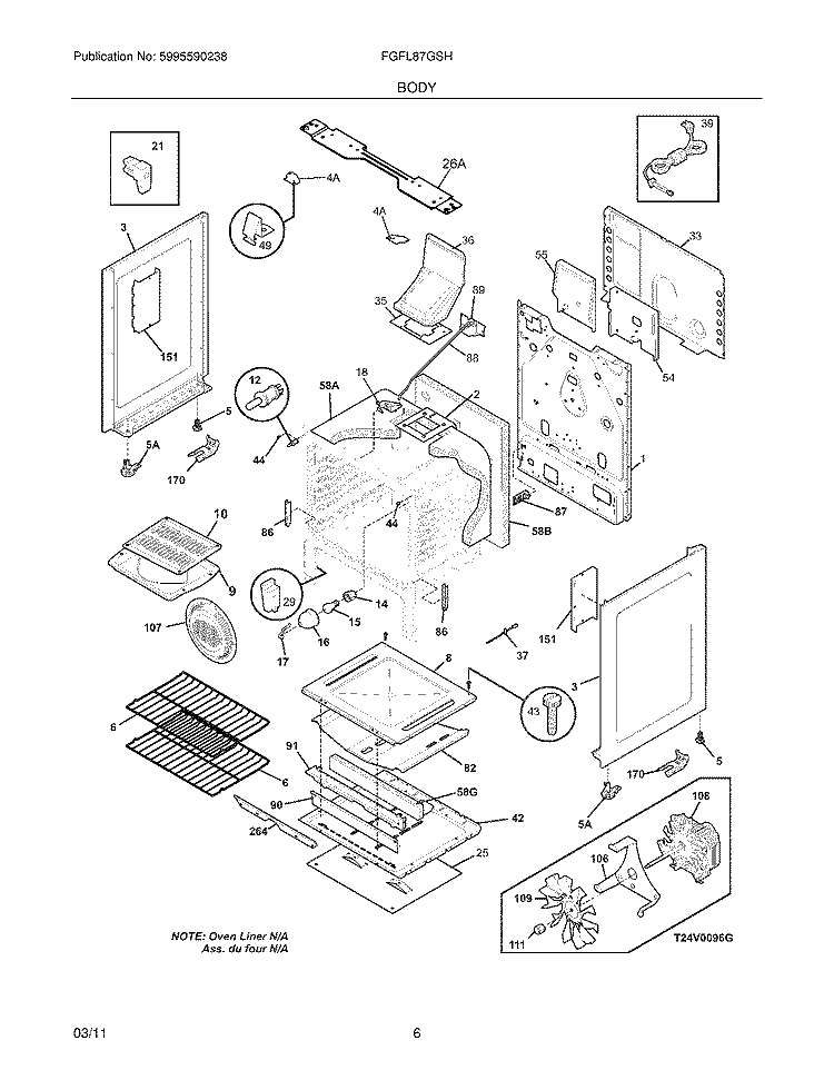 BODY Diagram and Parts List for FGFL87GSH  Frigidaire Range