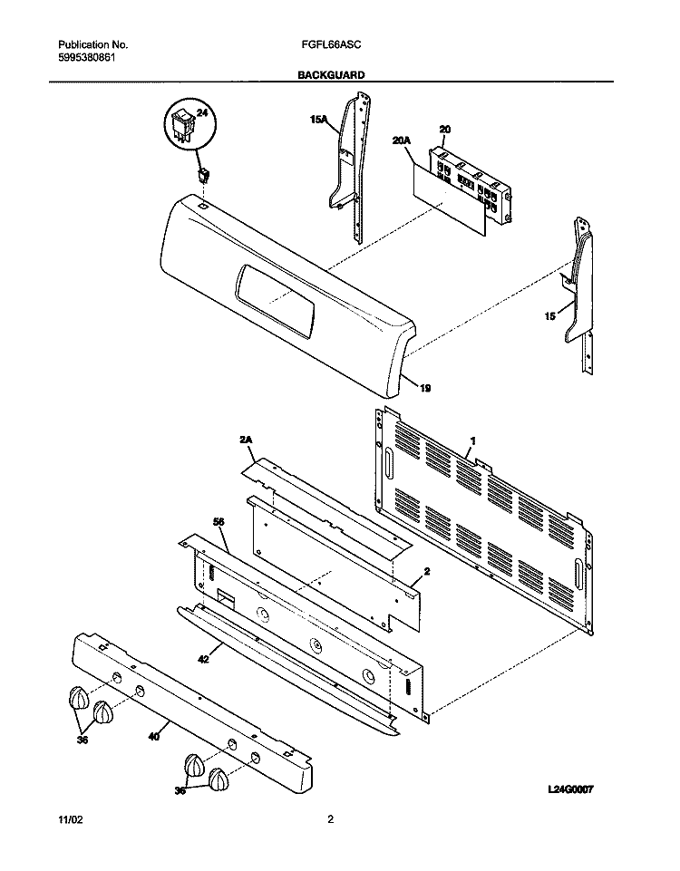 BACKGUARD Diagram and Parts List for FGFL66ASC  Frigidaire Range