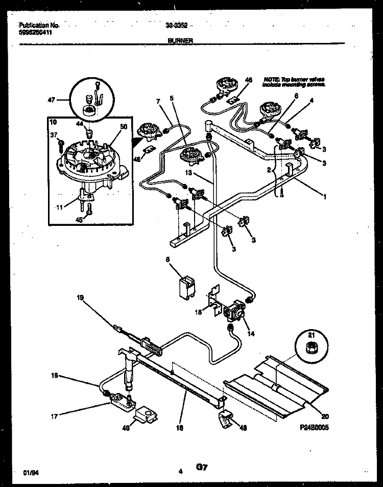 BURNER PARTS Diagram and Parts List for 30-3352-00-03  Tappan Range
