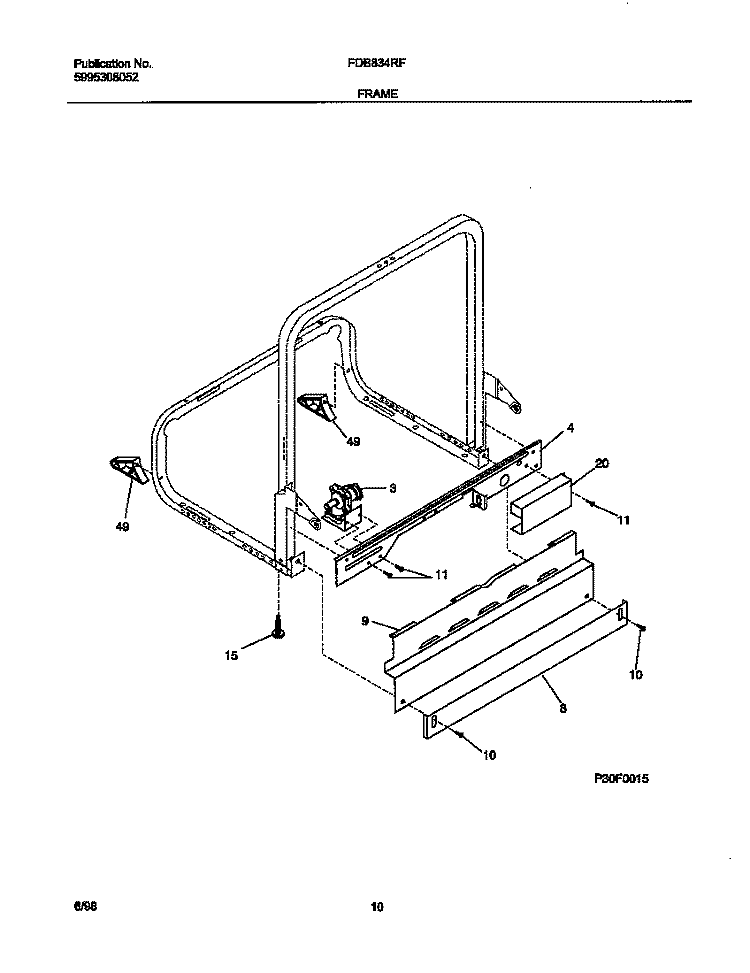 FRAME Diagram and Parts List for FDB834RFR0  Frigidaire Dishwasher