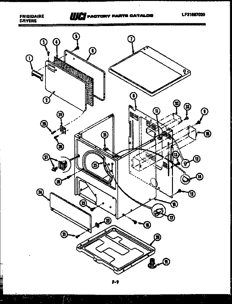 DOOR, TOP AND CABINET PARTS Diagram and Parts List for DEIDH1  Frigidaire Dryer