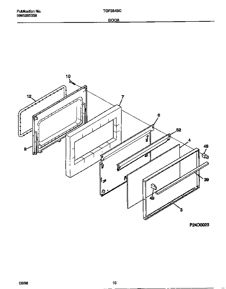 DOOR Diagram and Parts List for TGF354SCWC  Tappan Range