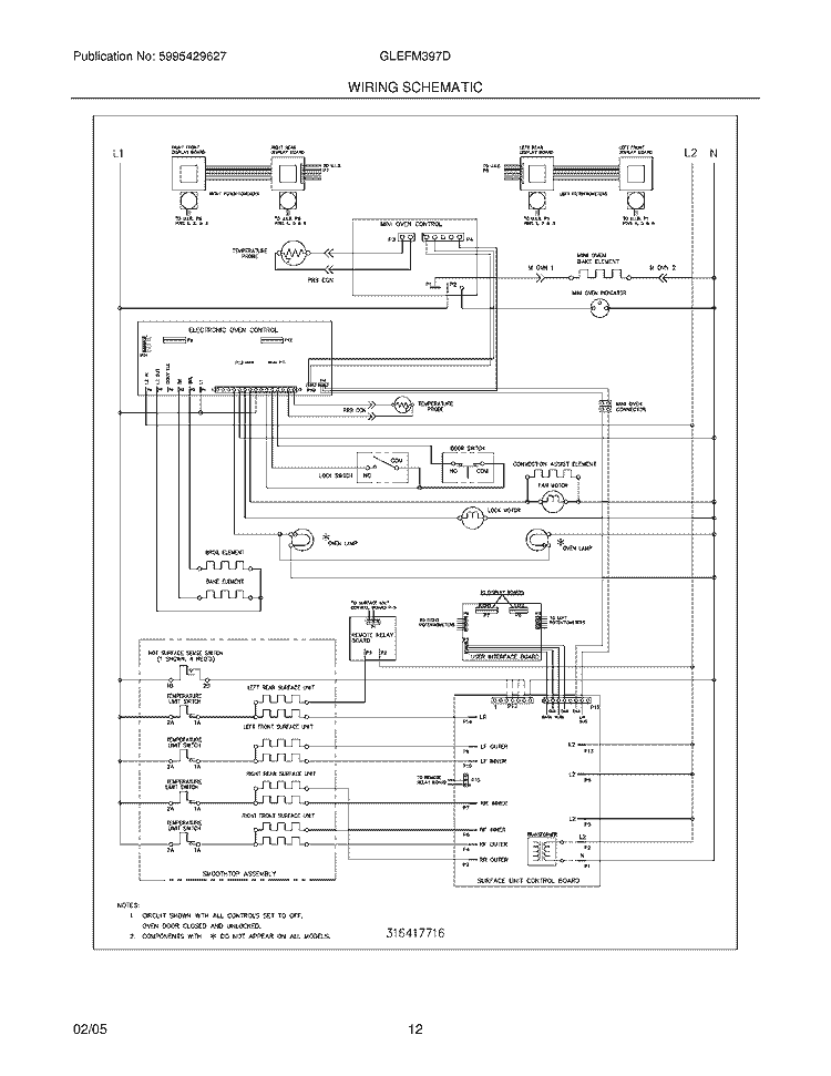 WIRING SCHEMATIC Diagram and Parts List for GLEFM397DBB  Frigidaire Range