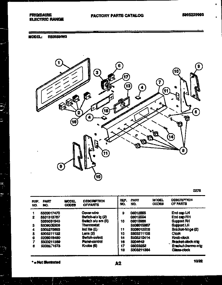 CONTROL PANEL Diagram and Parts List for RS33BNL3  Frigidaire Range
