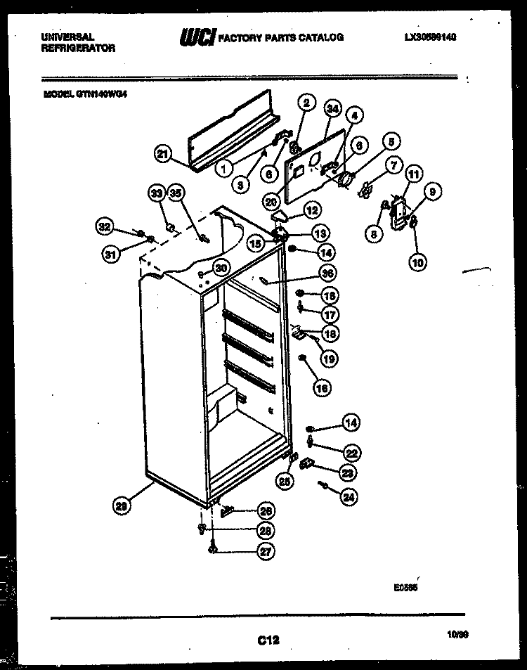CABINET PARTS Diagram and Parts List for GTN140WG4  Frigidaire Refrigerator
