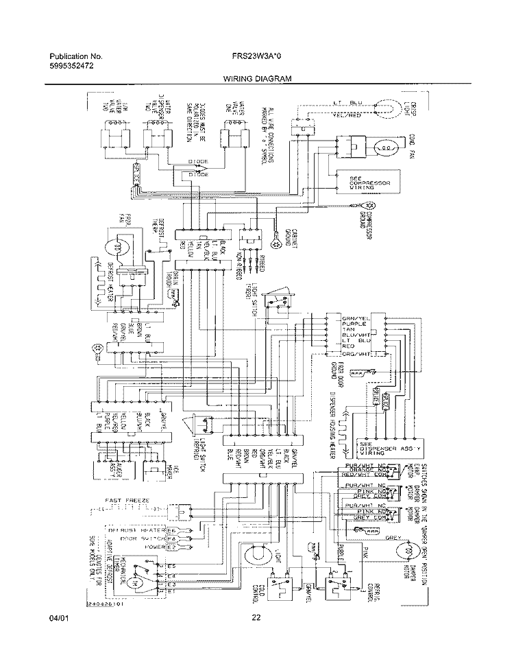WIRING DIAGRAM Diagram and Parts List for FRS23W3AW1  Frigidaire Refrigerator