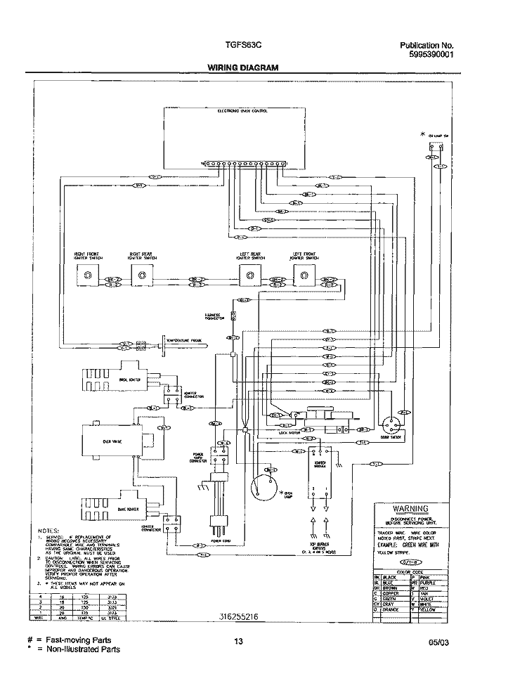 WIRING DIAGRAM Diagram and Parts List for TGFS63CSA  Tappan Range