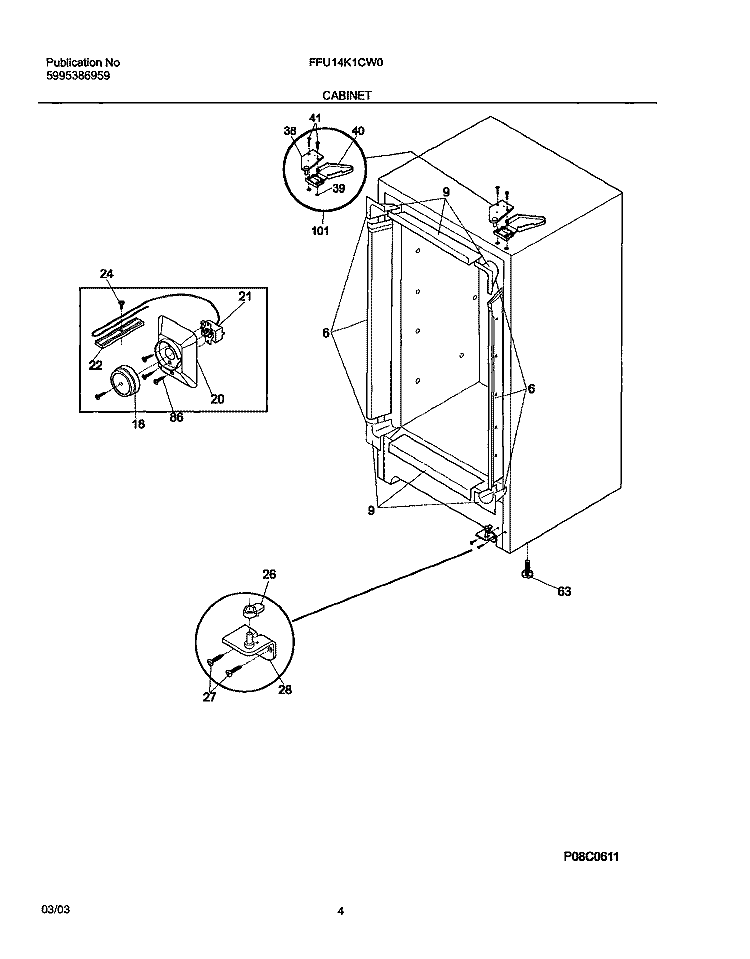CABINET Diagram and Parts List for FFU14K1CW0  Frigidaire Freezer