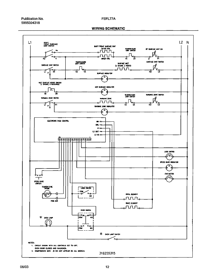 WIRING SCHEMATIC Diagram and Parts List for FEFL77ABH  Frigidaire Range
