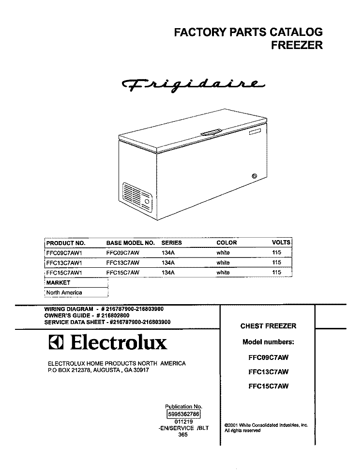 COVER Diagram and Parts List for FFC09C7AW1  Frigidaire Freezer