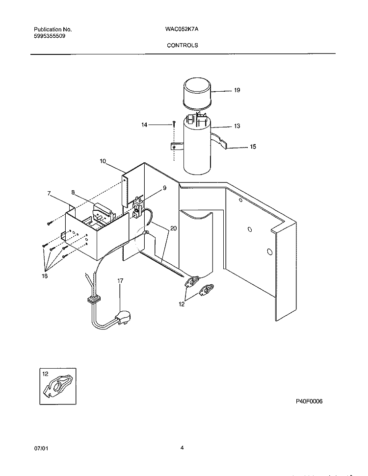 CONTROLS Diagram and Parts List for WAC052K7A4  Westinghouse Air Conditioner
