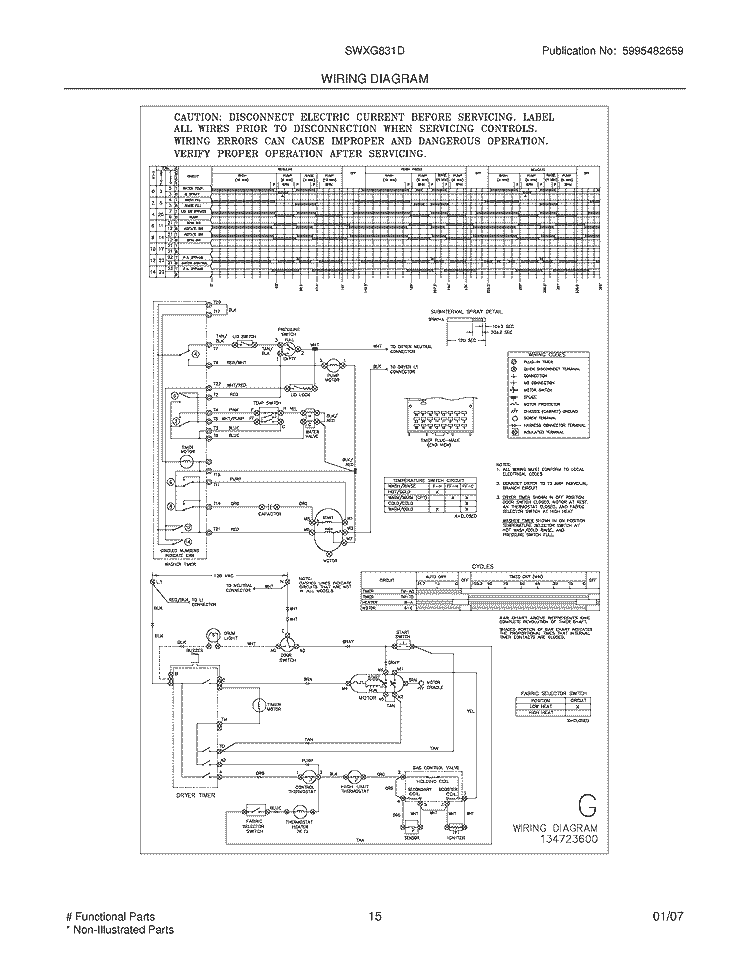 WIRING DIAGRAM Diagram and Parts List for SWXG831DS1  Westinghouse Washer Dryer Combo